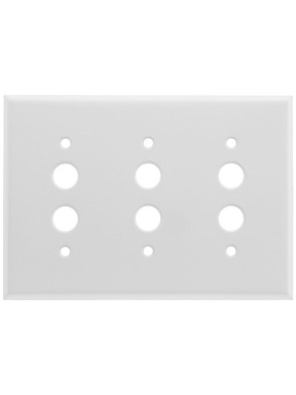 Classic Triple Gang Push Button Switch Plate In White Enamel.
